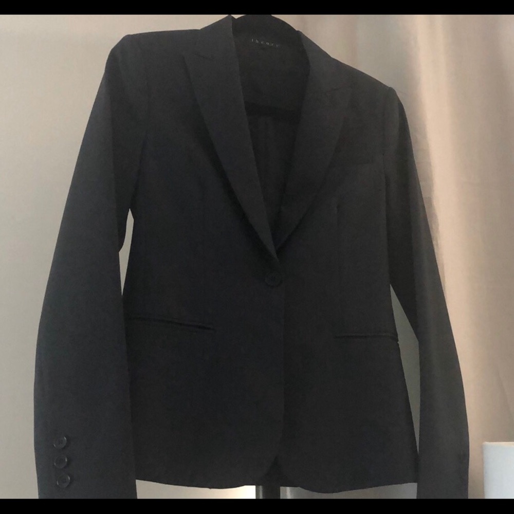 Theory heathered navy dress pants and blazer set